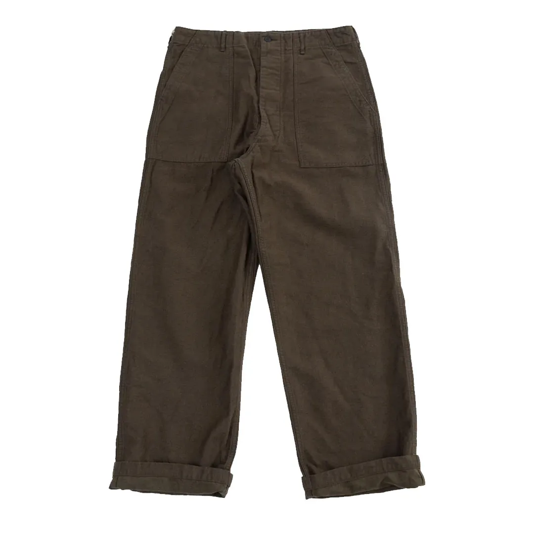 Fatigue-Pants-Cotton-Linen-Moleskin-Relax-Fit-Coffee-Brown-Front OrSlow 5104 Fatigue Pants Cotton Linen Moleskin Relax Fit – Coffee Brown