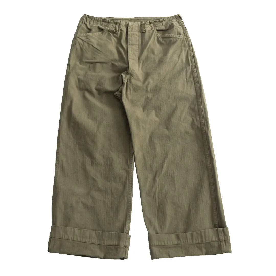 orSlows-USMC-Herringbone-Wide-Fit-Utility-Trousers-Front orSlow 01-5210-77K – USMC Herringbone Wide Fit Utility Trousers – Dark Olive